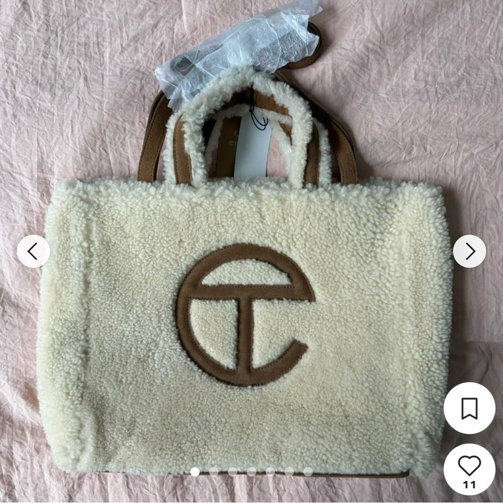 Telfar Shearling Tote in Cream and Brown
